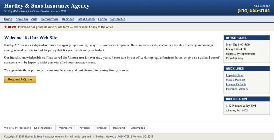 A dated insurance agency homepage